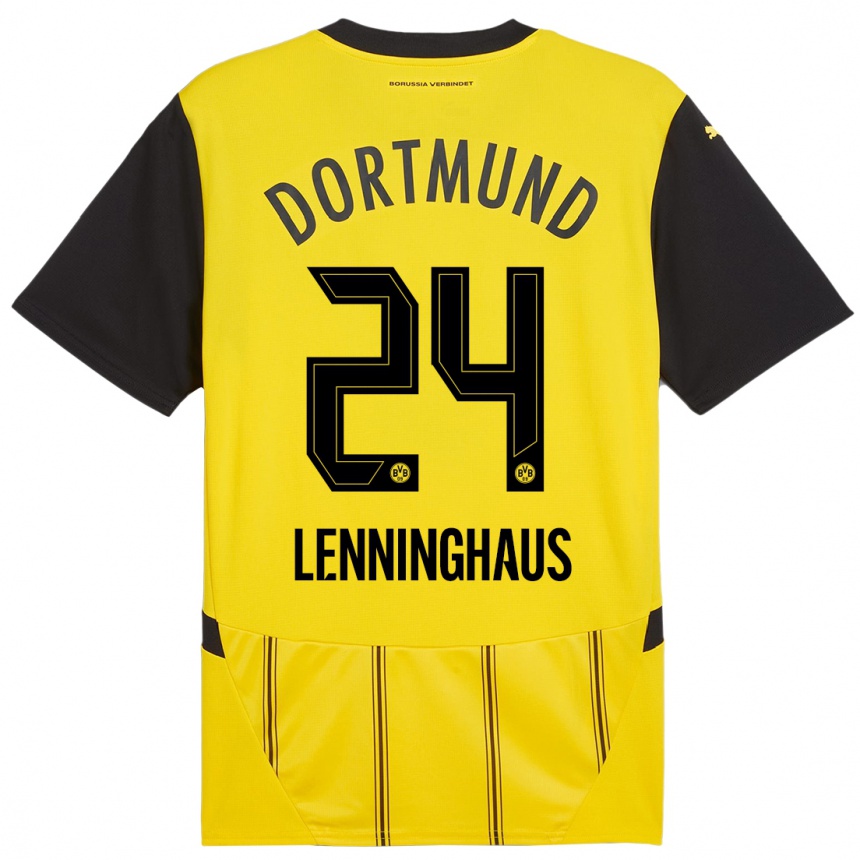 Kids Football Mika Lenninghaus #24 Yellow Black Home Jersey 2024/25 T-Shirt Australia