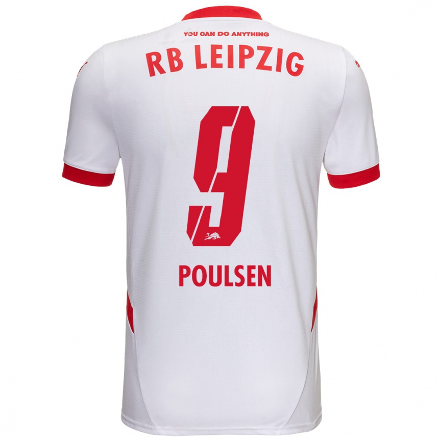 Kids Football Yussuf Poulsen #9 White Red Home Jersey 2024/25 T-Shirt Australia