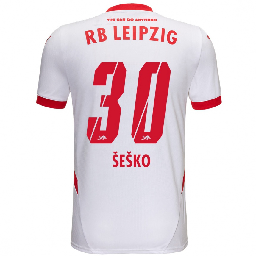 Kids Football Benjamin Sesko #30 White Red Home Jersey 2024/25 T-Shirt Australia