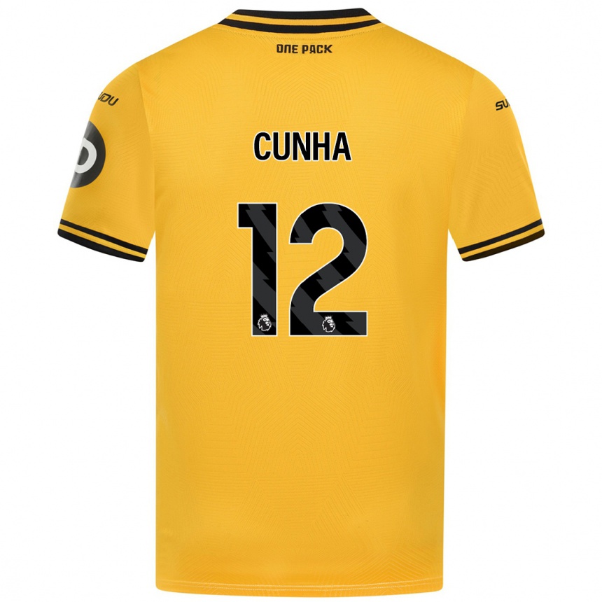 Kids Football Matheus Cunha #12 Yellow Home Jersey 2024/25 T-Shirt Australia