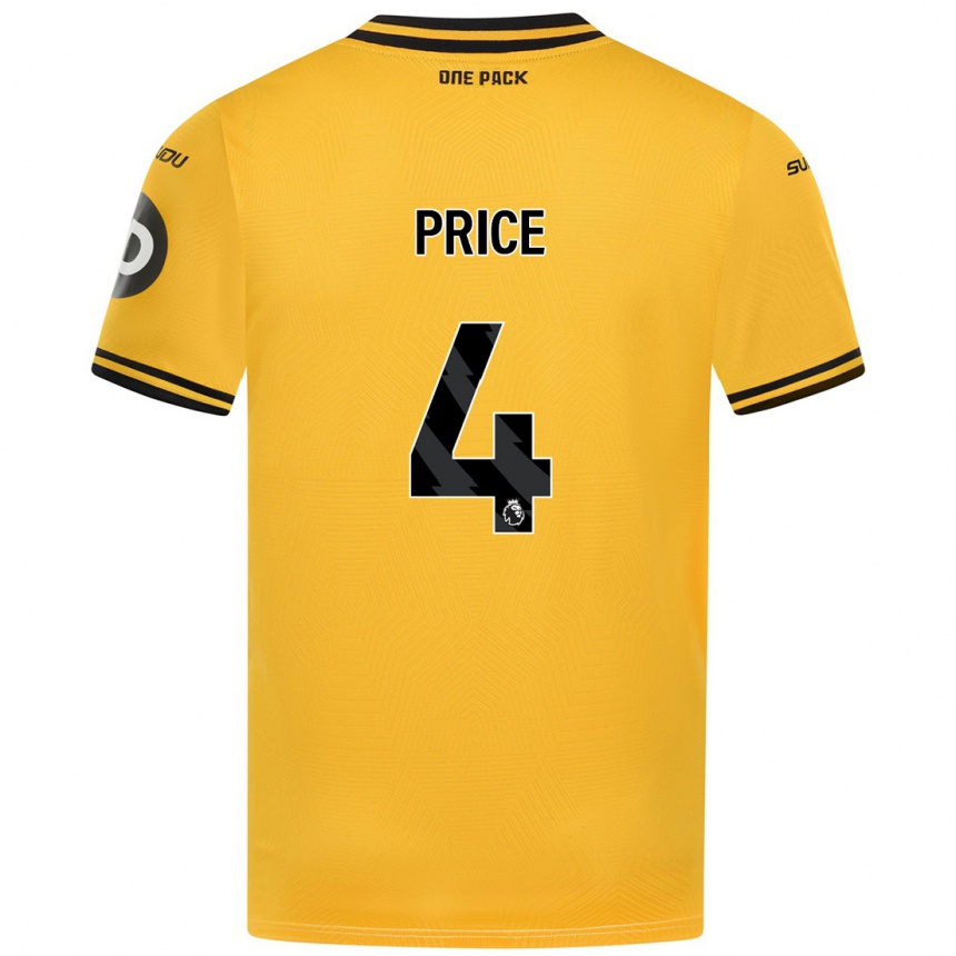 Kids Football Anna Price #4 Yellow Home Jersey 2024/25 T-Shirt Australia