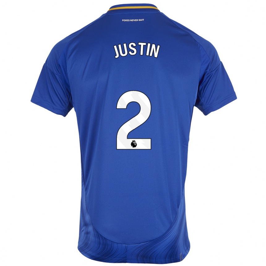 Kids Football James Justin #2 Blue White Home Jersey 2024/25 T-Shirt Australia