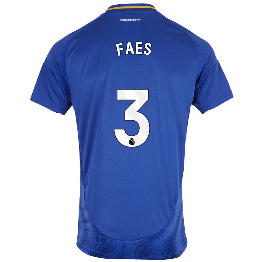 Kids Football Wout Faes #3 Blue White Home Jersey 2024/25 T-Shirt Australia