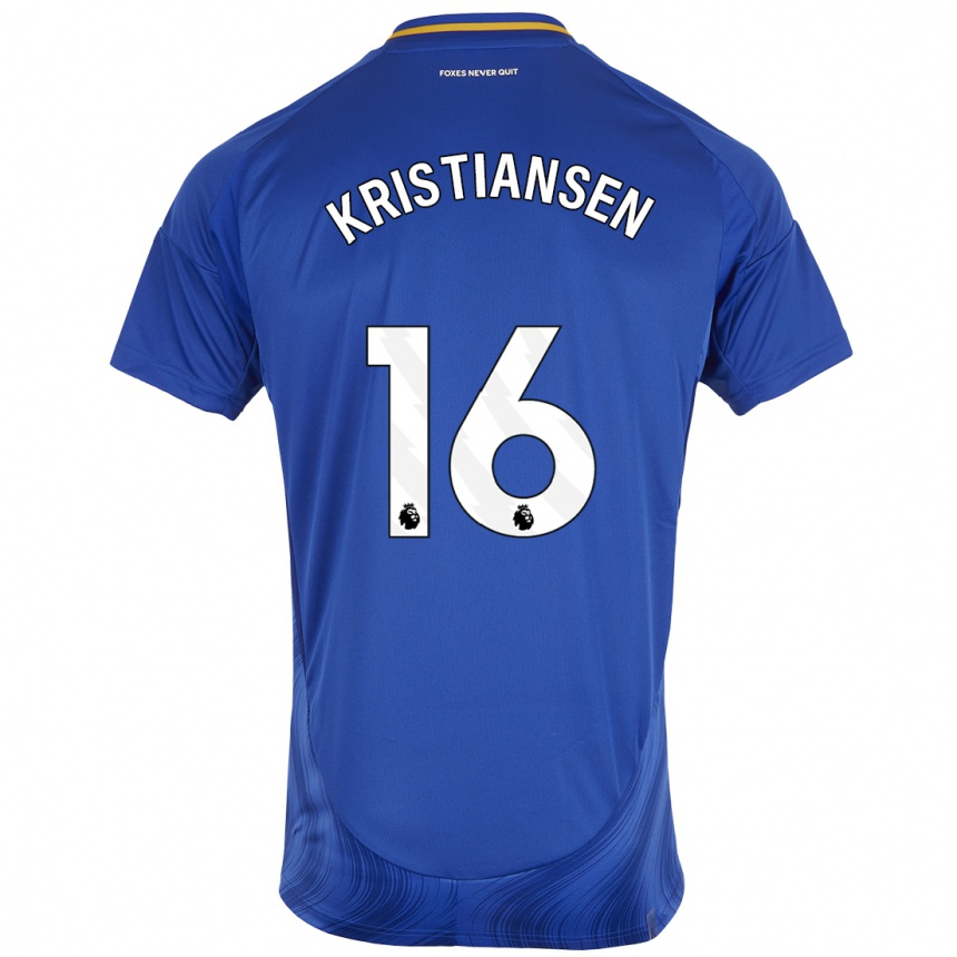 Kids Football Victor Kristiansen #16 Blue White Home Jersey 2024/25 T-Shirt Australia