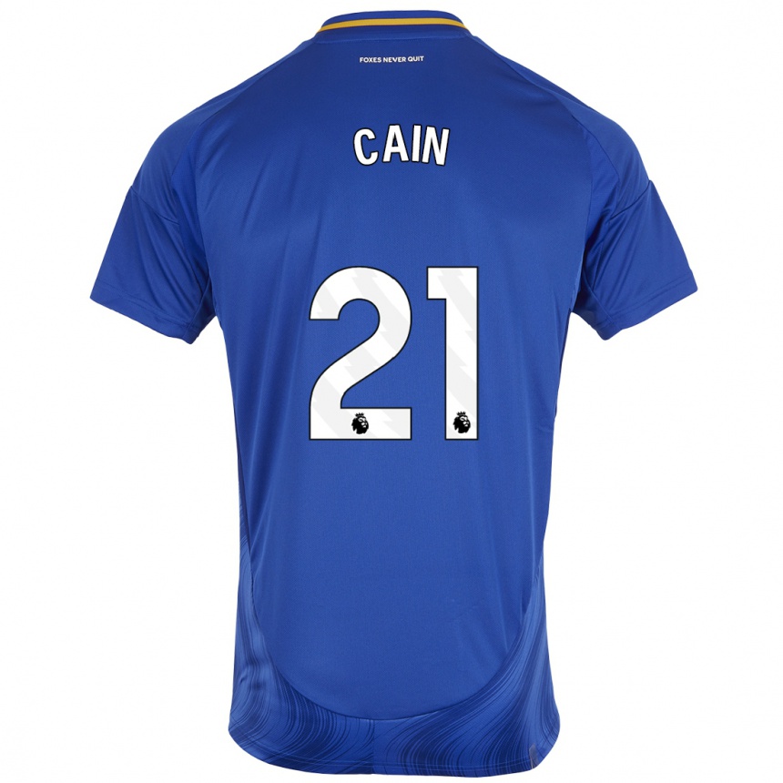 Kids Football Hannah Cain #21 Blue White Home Jersey 2024/25 T-Shirt Australia