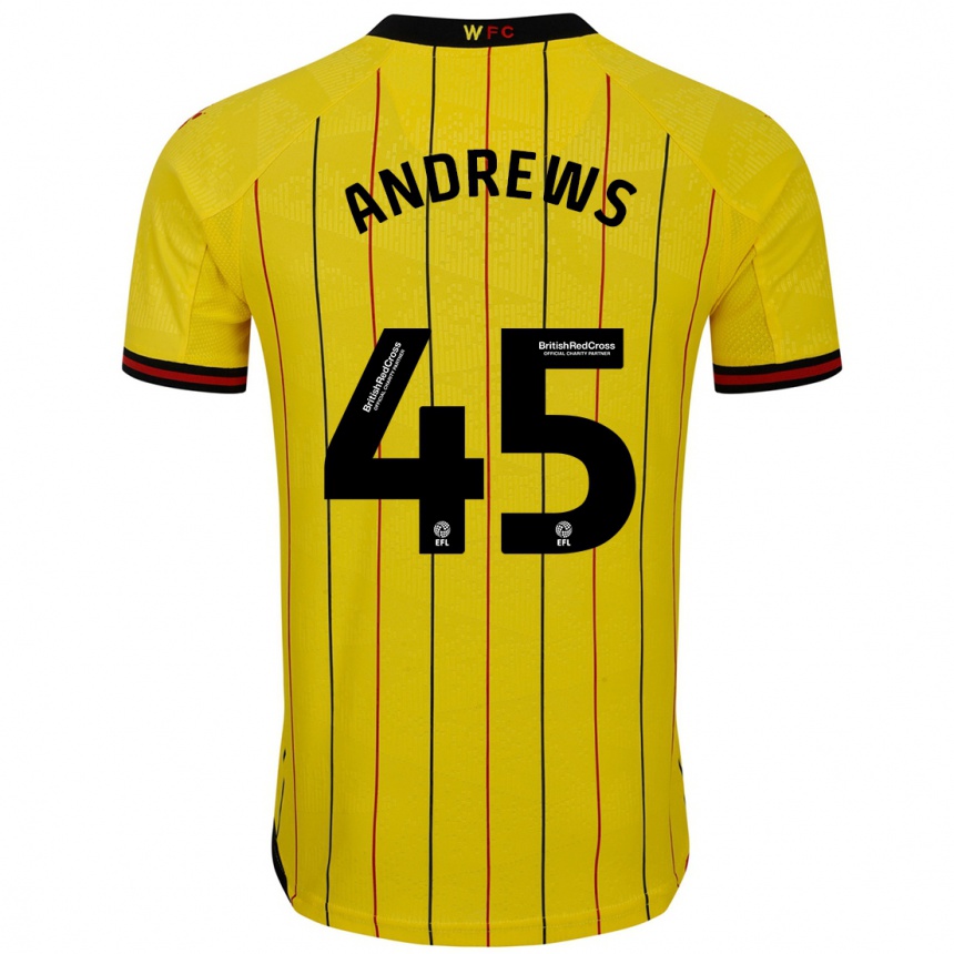 Kids Football Ryan Andrews #45 Yellow Black Home Jersey 2024/25 T-Shirt Australia