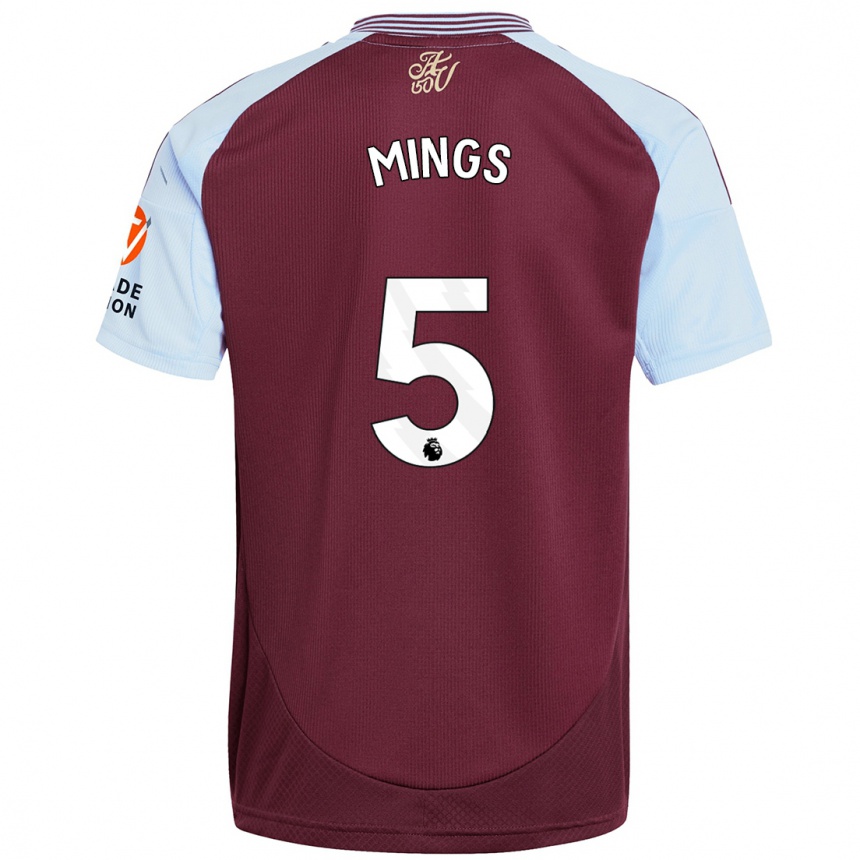 Kids Football Tyrone Mings #5 Burgundy Sky Blue Home Jersey 2024/25 T-Shirt Australia