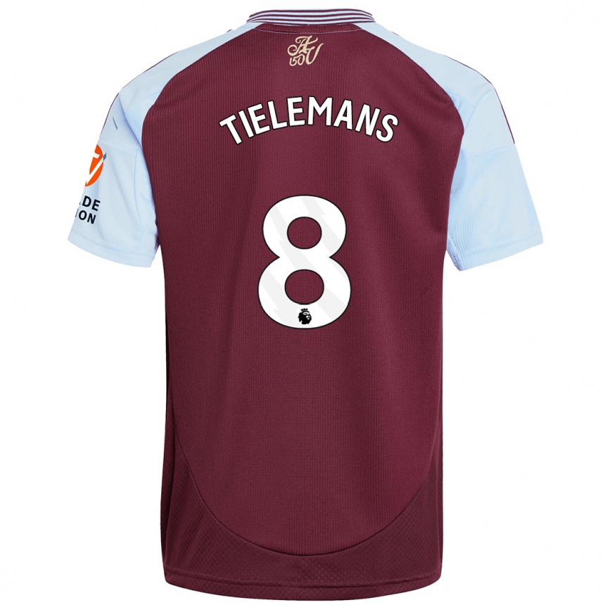 Kids Football Youri Tielemans #8 Burgundy Sky Blue Home Jersey 2024/25 T-Shirt Australia