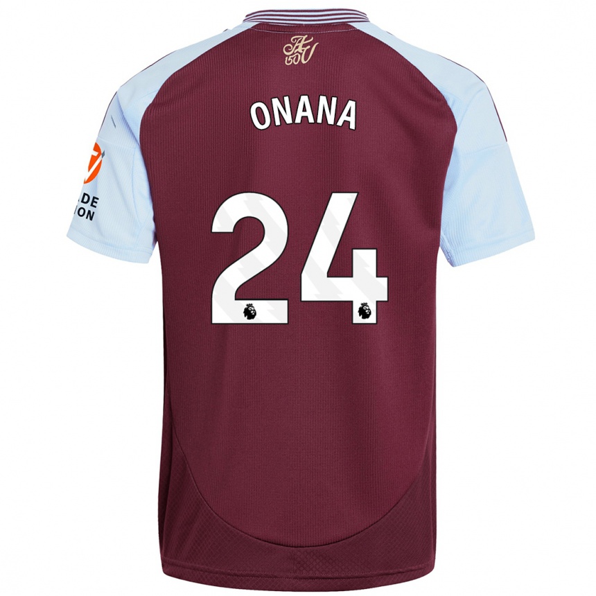 Kids Football Amadou Onana #24 Burgundy Sky Blue Home Jersey 2024/25 T-Shirt Australia