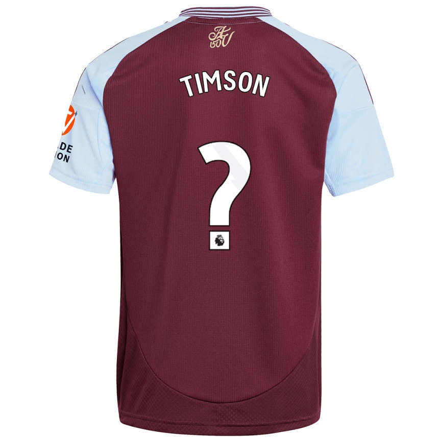 Kids Football Nile Timson #0 Burgundy Sky Blue Home Jersey 2024/25 T-Shirt Australia