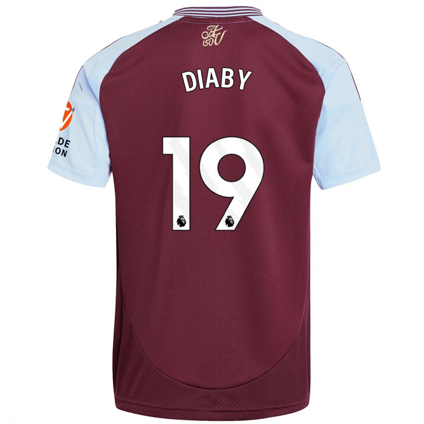 Kids Football Moussa Diaby #19 Burgundy Sky Blue Home Jersey 2024/25 T-Shirt Australia