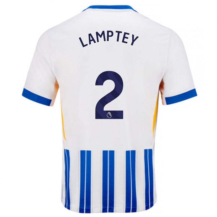 Kids Football Tariq Lamptey #2 White Blue Pinstripes Home Jersey 2024/25 T-Shirt Australia