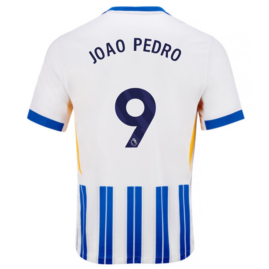 Kids Football João Pedro #9 White Blue Pinstripes Home Jersey 2024/25 T-Shirt Australia