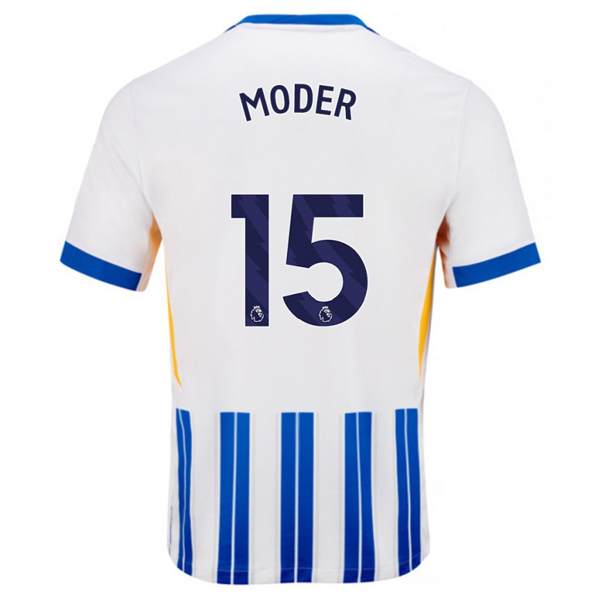 Kids Football Jakub Moder #15 White Blue Pinstripes Home Jersey 2024/25 T-Shirt Australia