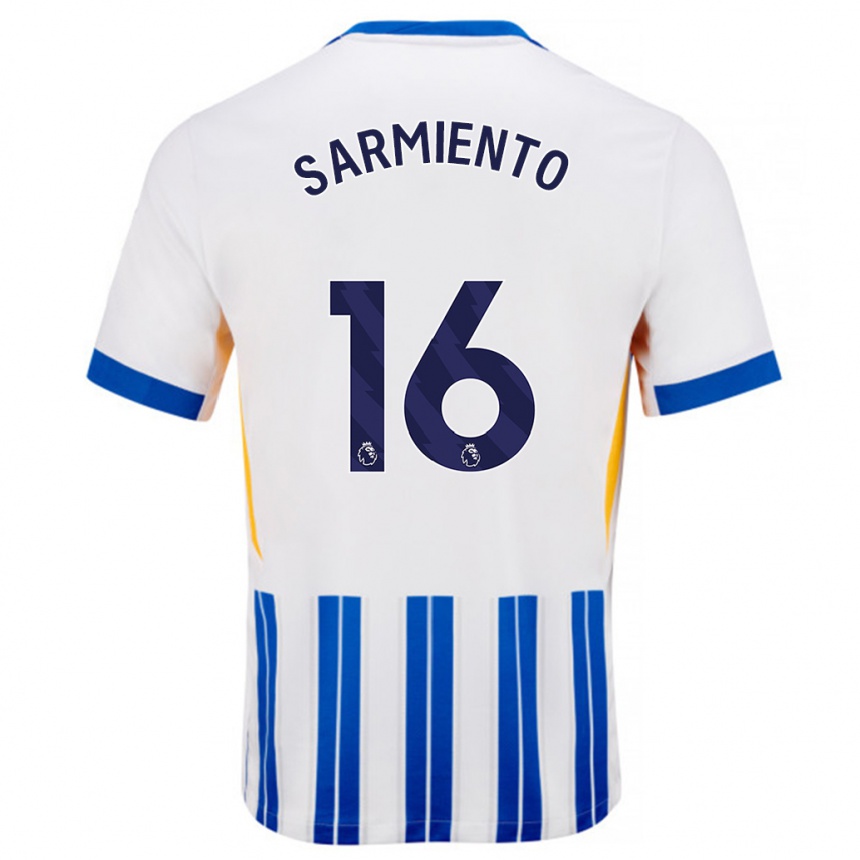 Kids Football Jeremy Sarmiento #16 White Blue Pinstripes Home Jersey 2024/25 T-Shirt Australia