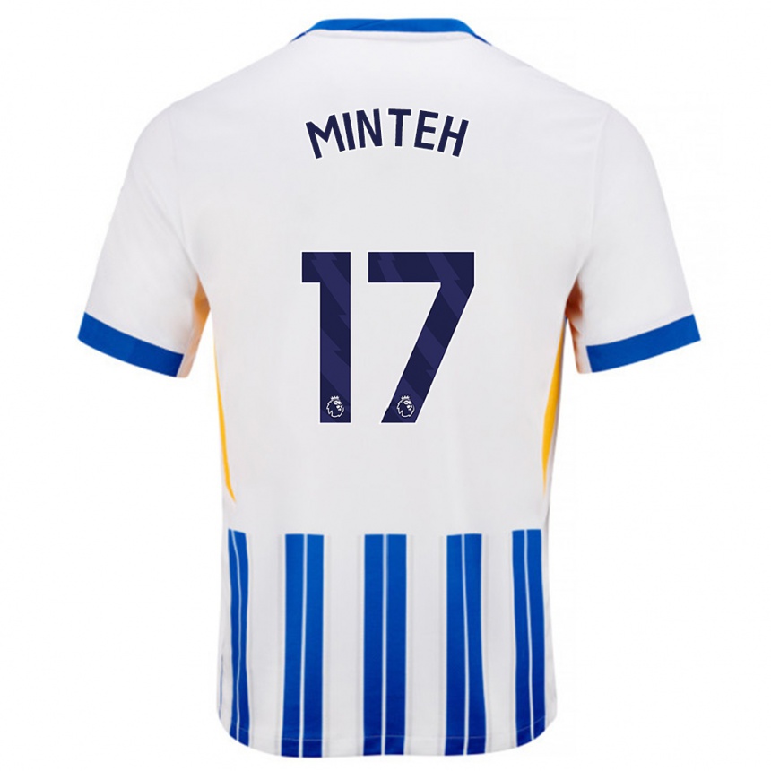 Kids Football Yankuba Minteh #17 White Blue Pinstripes Home Jersey 2024/25 T-Shirt Australia