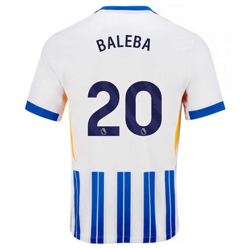 Kids Football Carlos Baleba #20 White Blue Pinstripes Home Jersey 2024/25 T-Shirt Australia