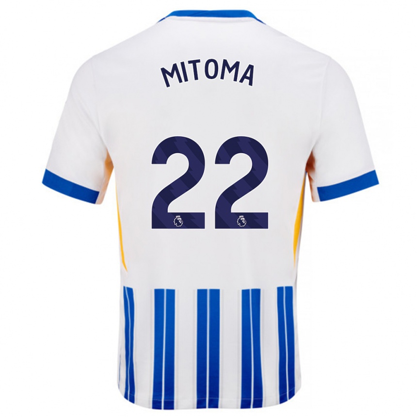 Kids Football Kaoru Mitoma #22 White Blue Pinstripes Home Jersey 2024/25 T-Shirt Australia