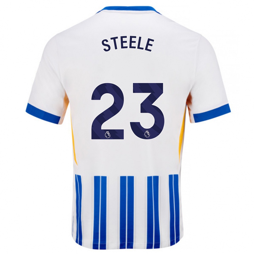 Kids Football Jason Steele #23 White Blue Pinstripes Home Jersey 2024/25 T-Shirt Australia