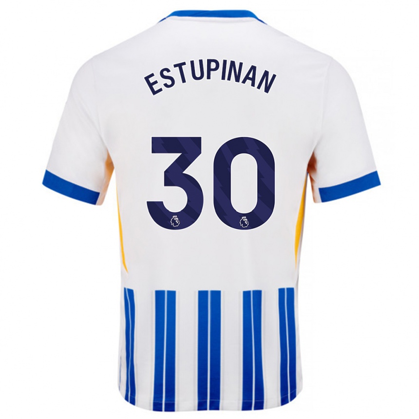 Kids Football Pervis Estupiñán #30 White Blue Pinstripes Home Jersey 2024/25 T-Shirt Australia