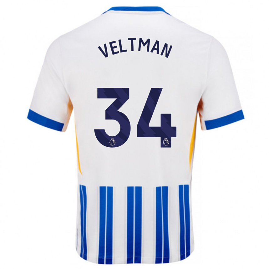 Kids Football Joël Veltman #34 White Blue Pinstripes Home Jersey 2024/25 T-Shirt Australia