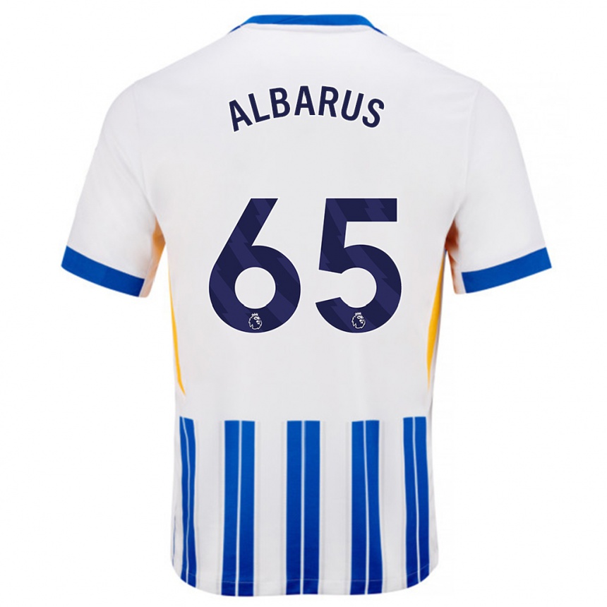 Kids Football Zane Albarus #65 White Blue Pinstripes Home Jersey 2024/25 T-Shirt Australia