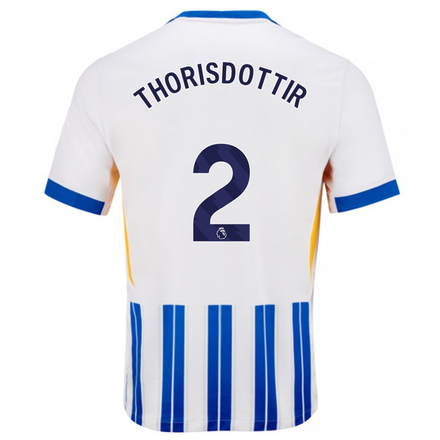 Kids Football Maria Thorisdottir #2 White Blue Pinstripes Home Jersey 2024/25 T-Shirt Australia