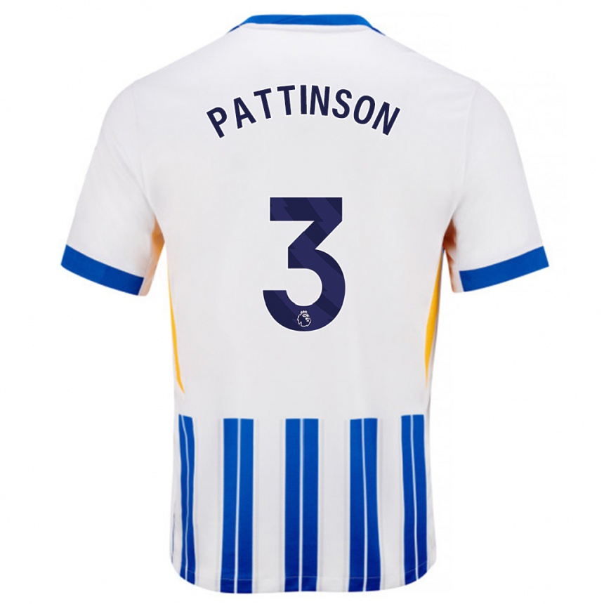 Kids Football Poppy Pattinson #3 White Blue Pinstripes Home Jersey 2024/25 T-Shirt Australia