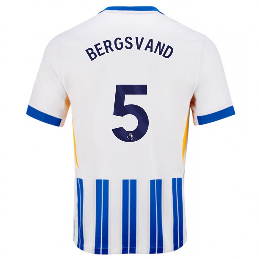 Kids Football Guro Bergsvand #5 White Blue Pinstripes Home Jersey 2024/25 T-Shirt Australia