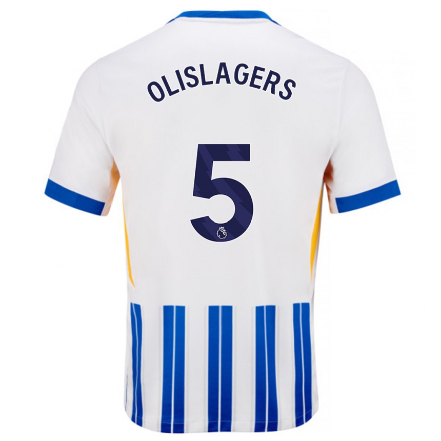 Kids Football Marisa Olislagers #5 White Blue Pinstripes Home Jersey 2024/25 T-Shirt Australia