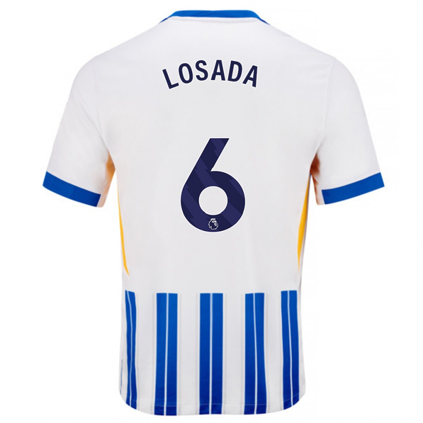 Kids Football Vicky Losada #6 White Blue Pinstripes Home Jersey 2024/25 T-Shirt Australia