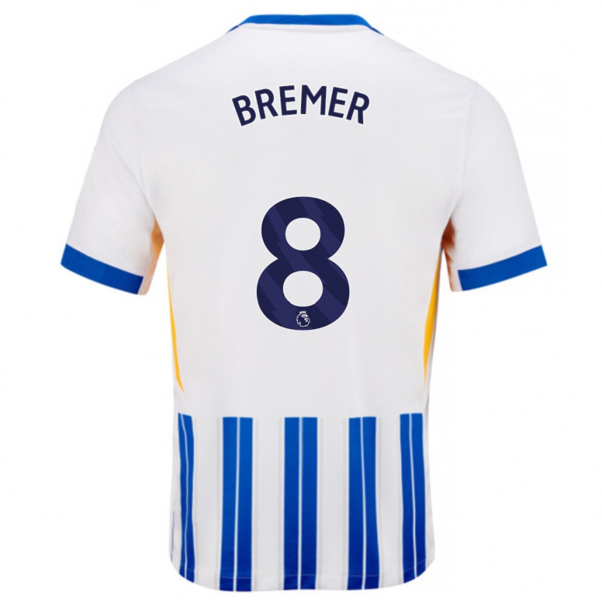 Kids Football Pauline Bremer #8 White Blue Pinstripes Home Jersey 2024/25 T-Shirt Australia