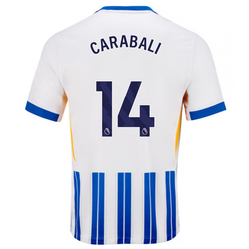 Kids Football Jorelyn Andrea Carabalí Martínez #14 White Blue Pinstripes Home Jersey 2024/25 T-Shirt Australia