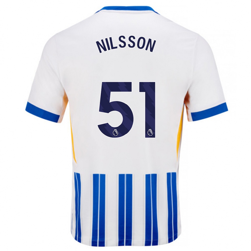 Kids Football Casper Nilsson #51 White Blue Pinstripes Home Jersey 2024/25 T-Shirt Australia