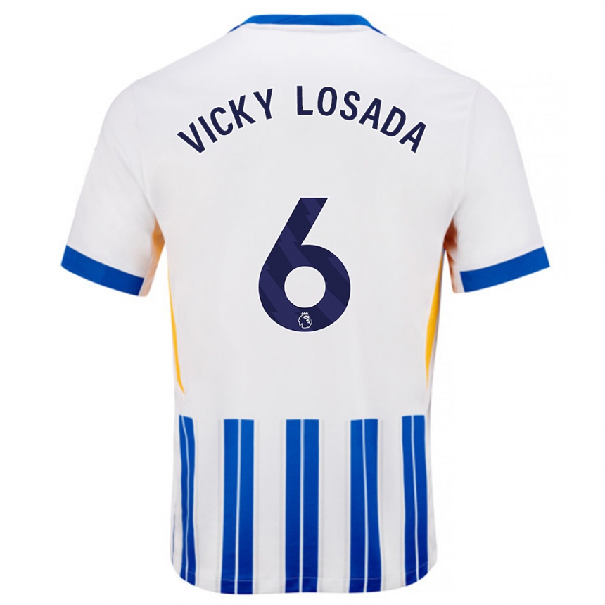 Kids Football María Victoria Losada Gómez #6 White Blue Pinstripes Home Jersey 2024/25 T-Shirt Australia