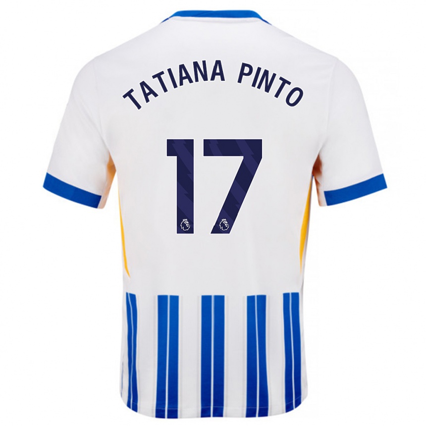 Kids Football Tatiana Vanessa Ferreira Pinto #17 White Blue Pinstripes Home Jersey 2024/25 T-Shirt Australia