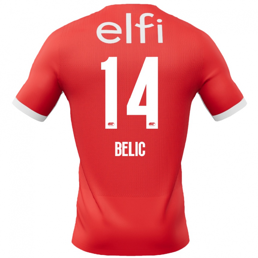 Kids Football Kristijan Belic #14 Red White Home Jersey 2024/25 T-Shirt Australia