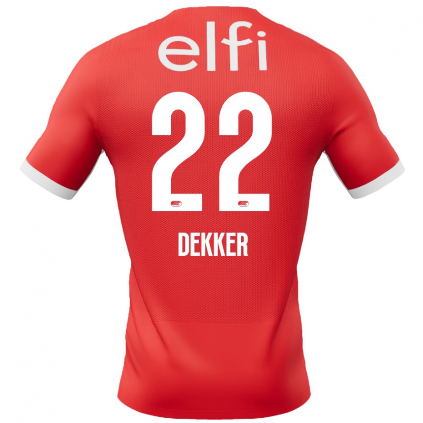 Kids Football Maxim Dekker #22 Red White Home Jersey 2024/25 T-Shirt Australia