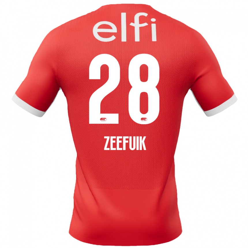 Kids Football Lequincio Zeefuik #28 Red White Home Jersey 2024/25 T-Shirt Australia