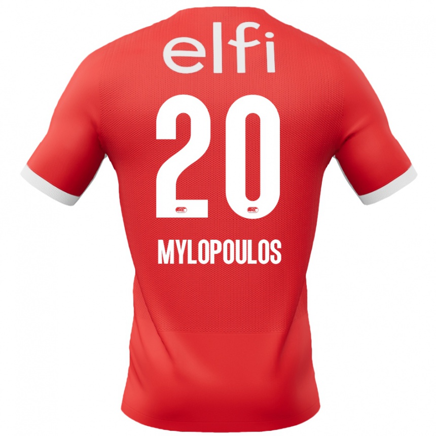 Kids Football Marios Mylopoulos #20 Red White Home Jersey 2024/25 T-Shirt Australia