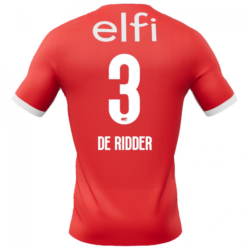 Kids Football Djoeke De Ridder #3 Red White Home Jersey 2024/25 T-Shirt Australia