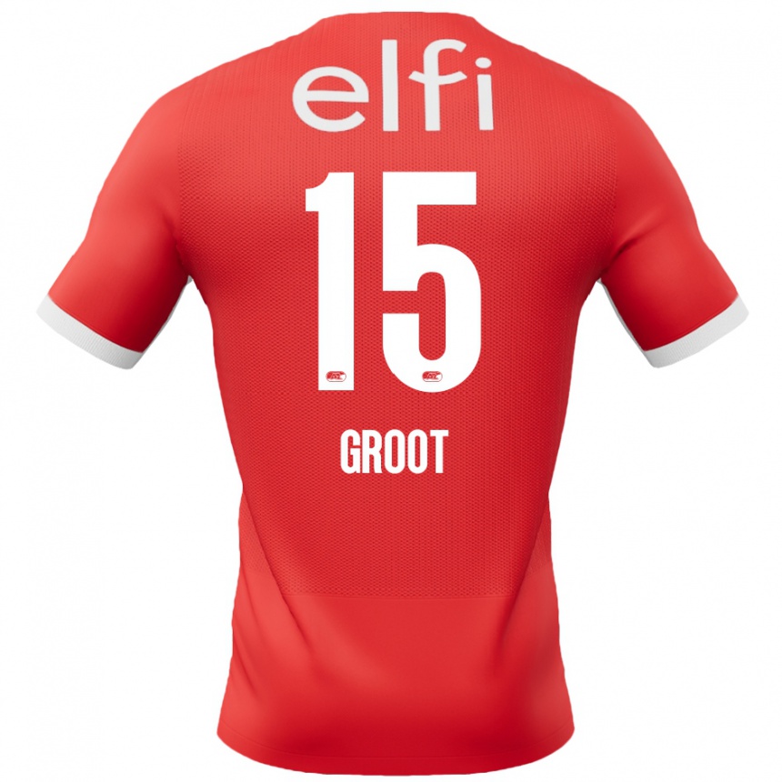 Kids Football Pleun Groot #15 Red White Home Jersey 2024/25 T-Shirt Australia