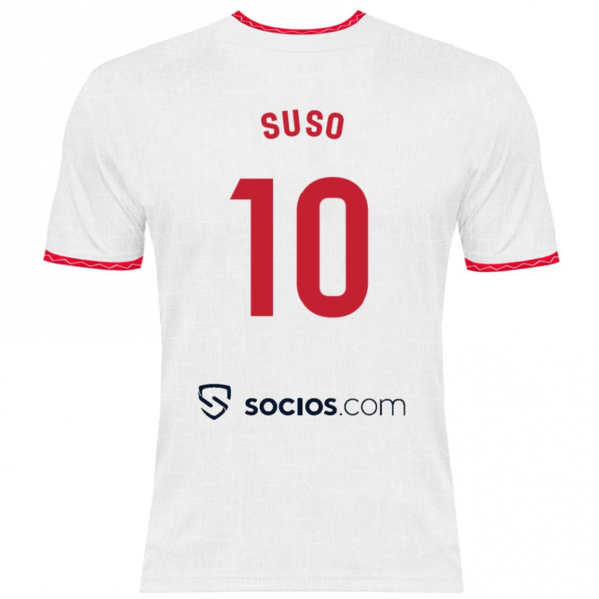 Kids Football Suso #10 White Red Home Jersey 2024/25 T-Shirt Australia