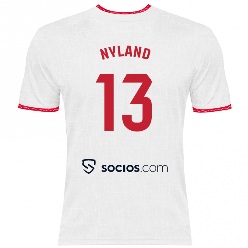 Kids Football Ørjan Nyland #13 White Red Home Jersey 2024/25 T-Shirt Australia