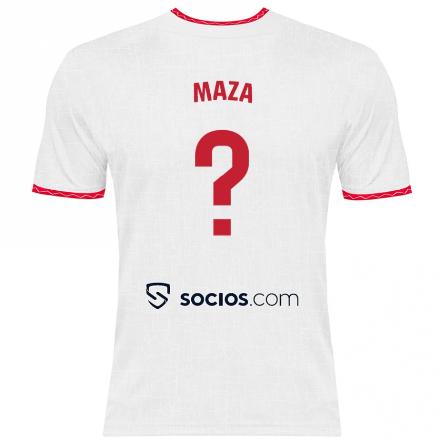 Kids Football Manuel Maza #0 White Red Home Jersey 2024/25 T-Shirt Australia