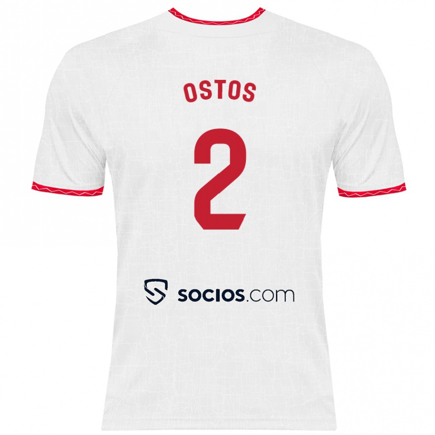 Kids Football Fran Ostos #2 White Red Home Jersey 2024/25 T-Shirt Australia