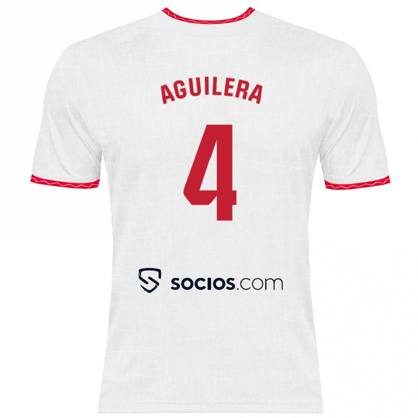 Kids Football Juanan Aguilera #4 White Red Home Jersey 2024/25 T-Shirt Australia