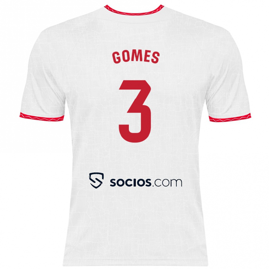 Kids Football Diana Gomes #3 White Red Home Jersey 2024/25 T-Shirt Australia