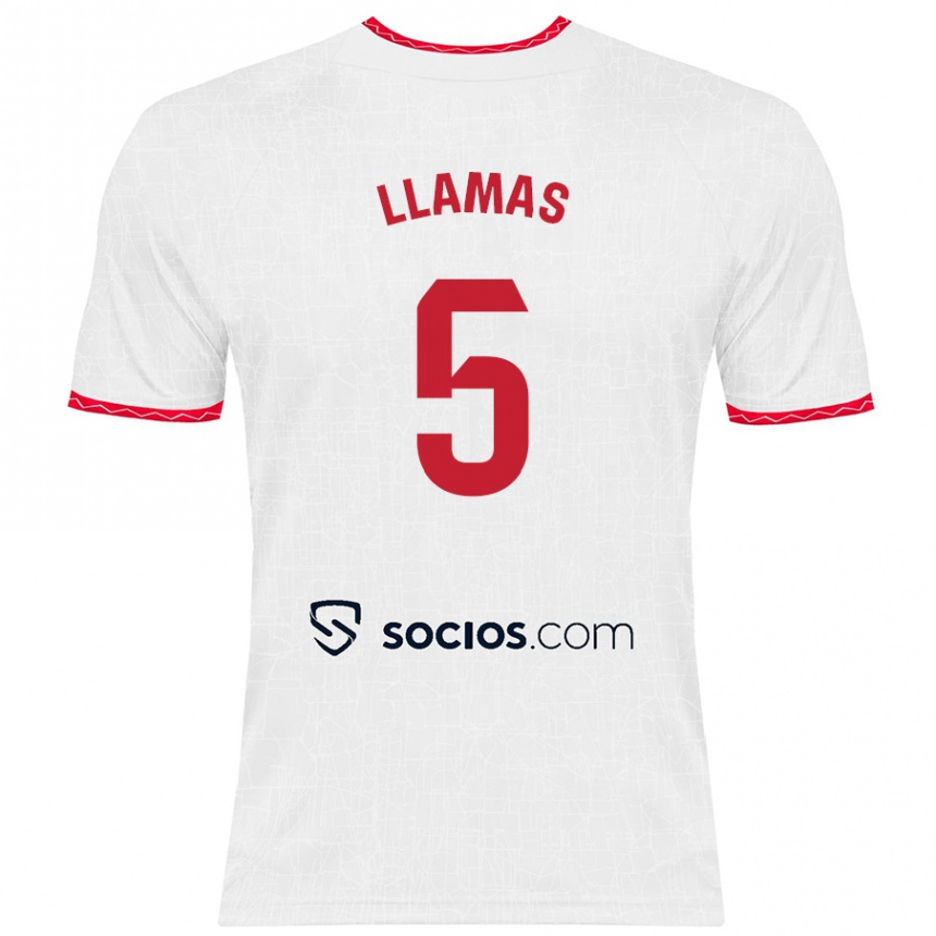 Kids Football Eva Llamas Hernández #5 White Red Home Jersey 2024/25 T-Shirt Australia