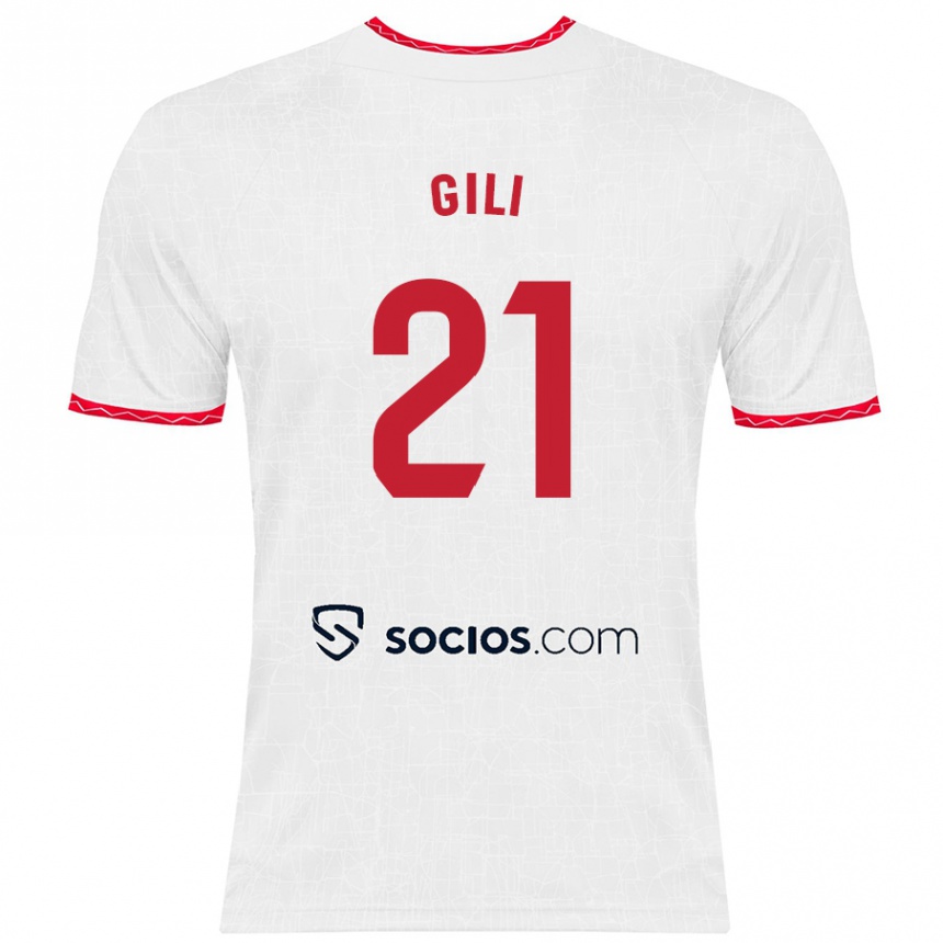 Kids Football Gemma Gili #21 White Red Home Jersey 2024/25 T-Shirt Australia